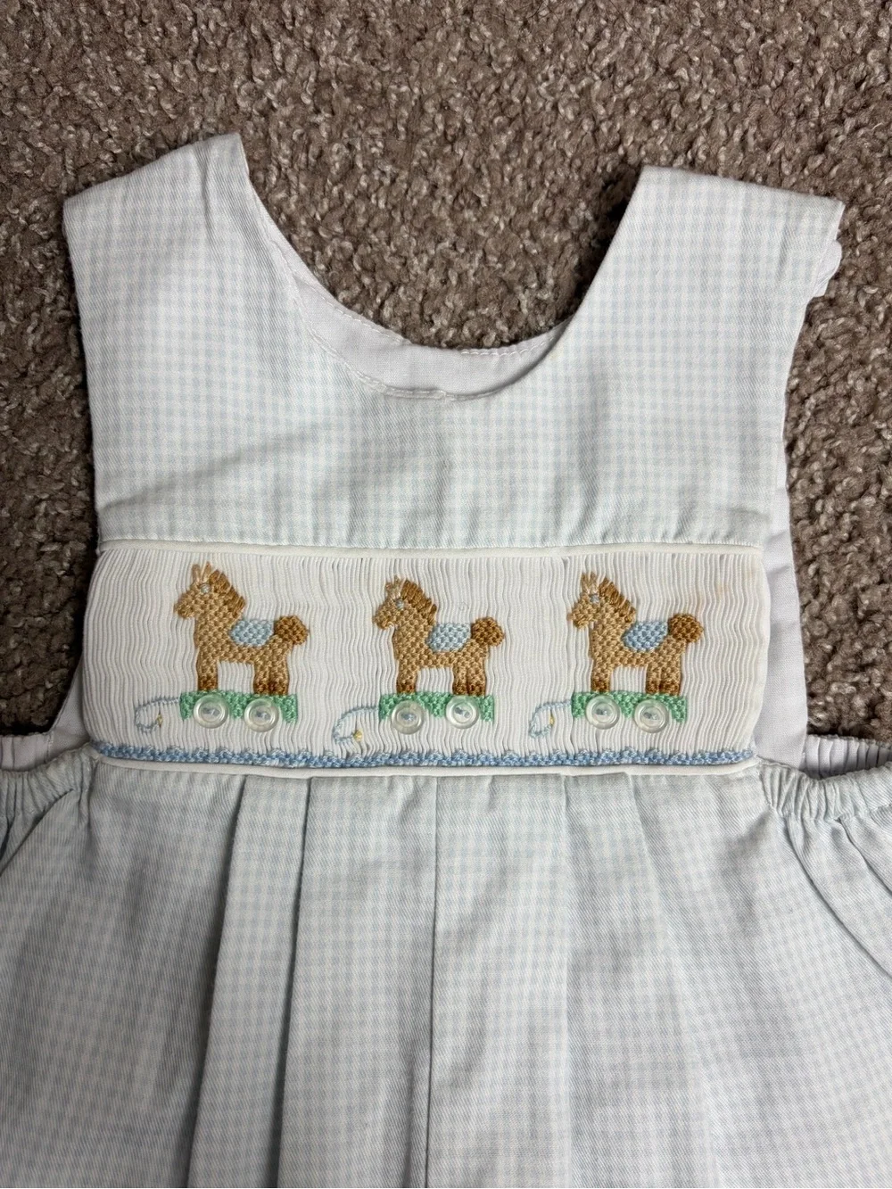 House of Hatten Baby Smocked Horse longalls in Light Blue Size 3 months